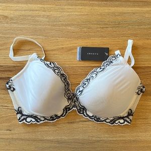 NWT Natori Womens Feather Contour Plunge Bra - 32DDD - Black and White